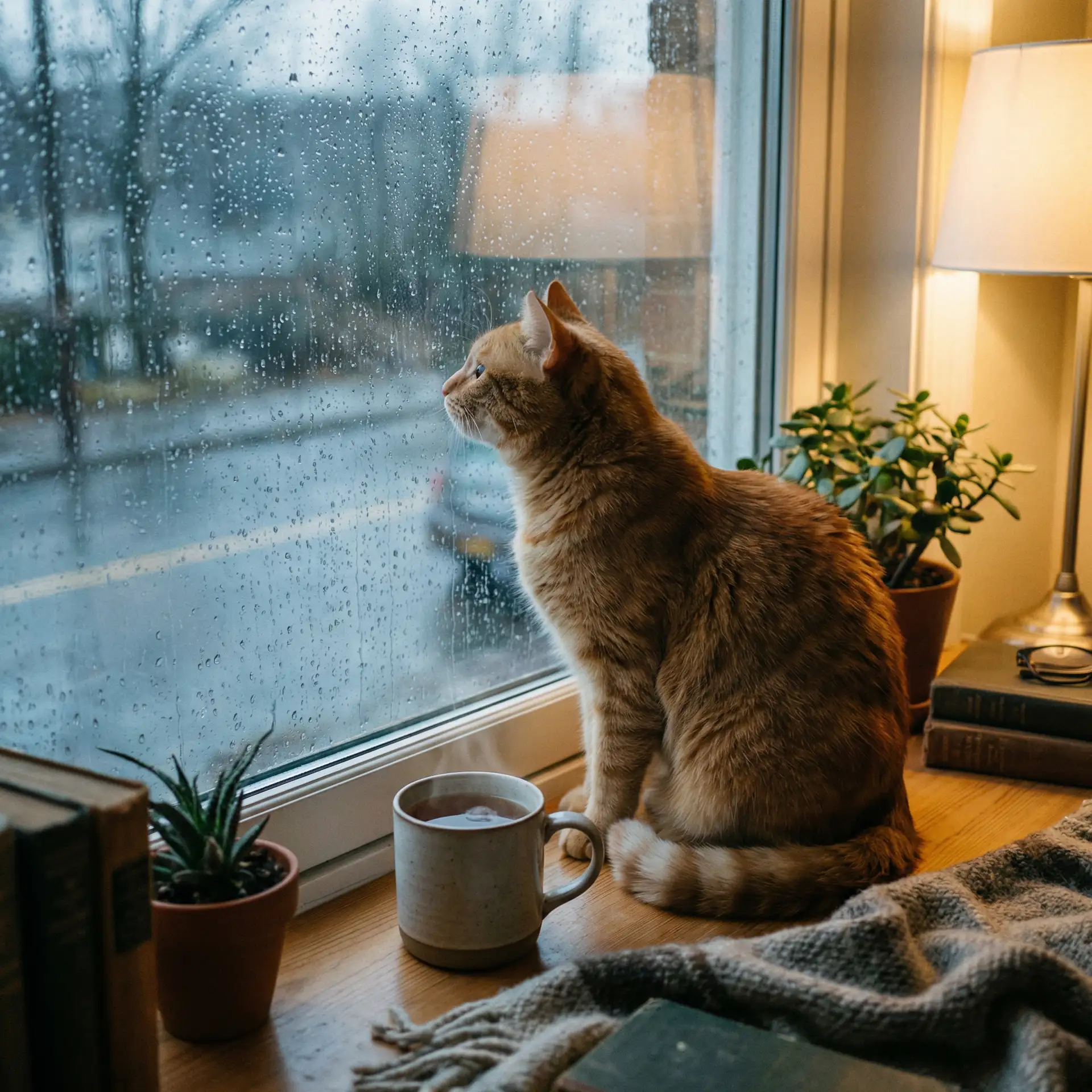 猫咪望着窗外的雨 - 女儿的朋友3中汉字